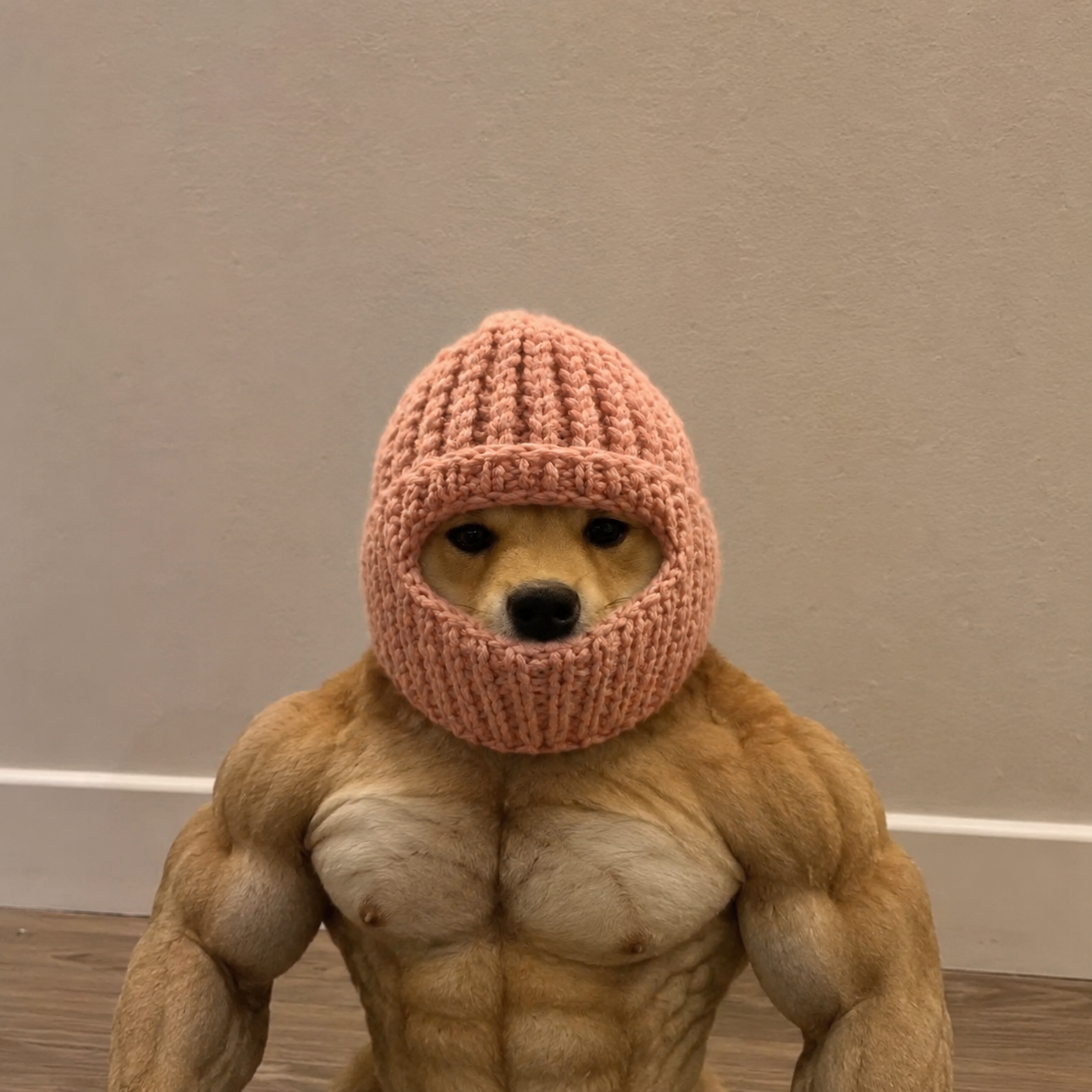 $DAWG — a jacked, muscular dog in a pink balaclava, built to grind